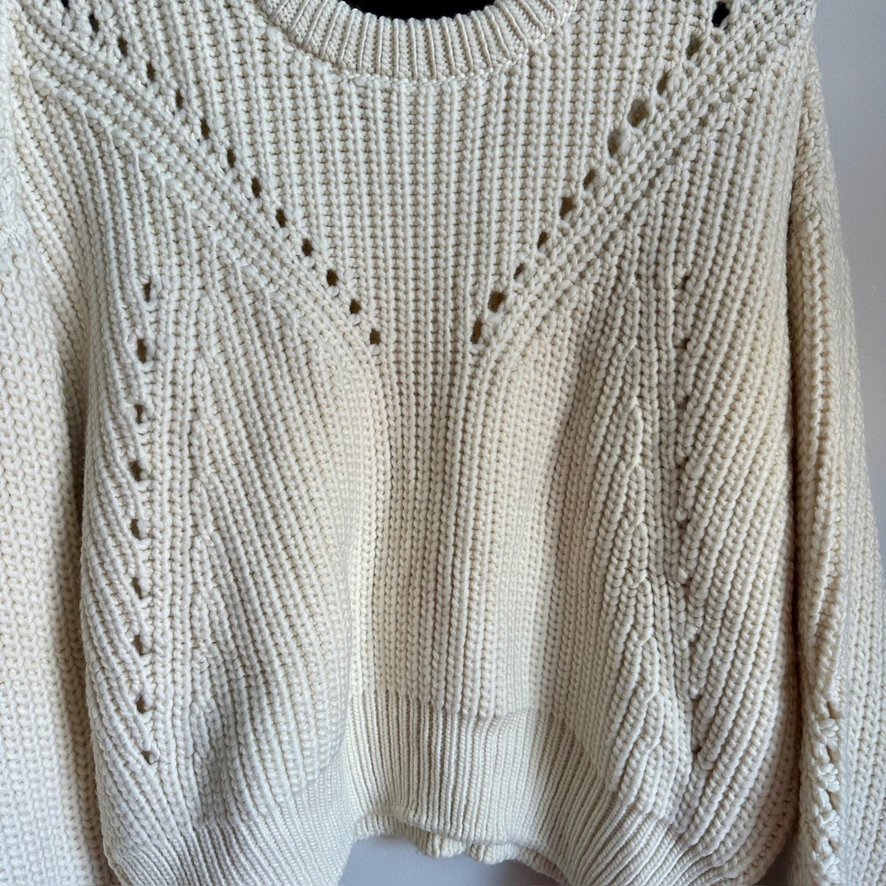 Apiece Apart Sweater Womens Large Ecru Tinitha Lace Merino Wool Chunky Knit NWT - Picture 2 of 10